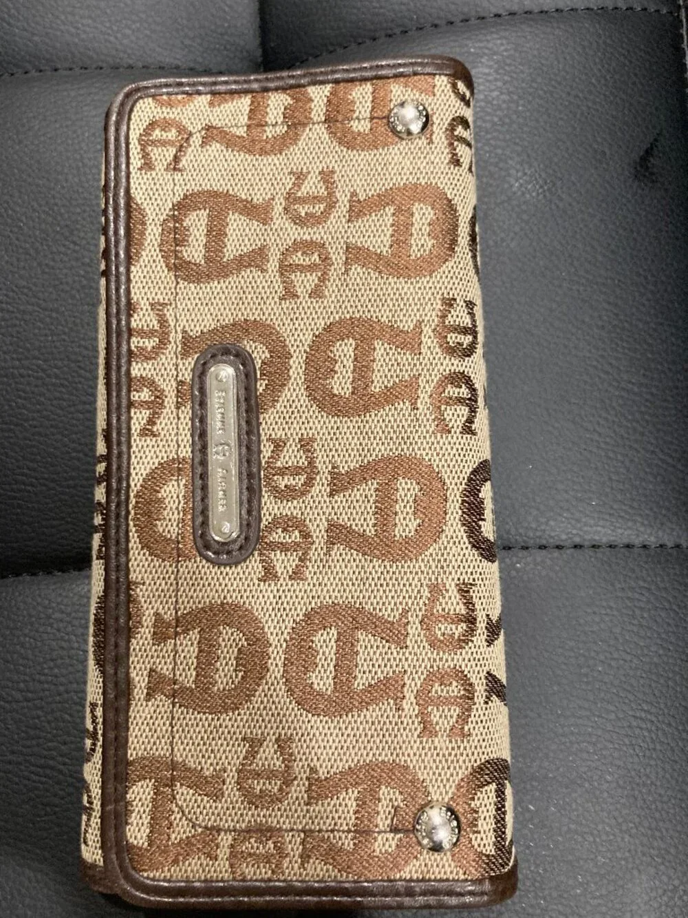 Etienne Aigner Signature Logo Canvas Brown Checkbook Wallet Organiser.